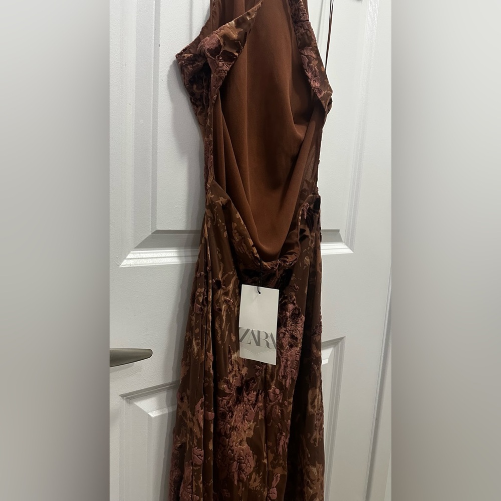 Zara Elegant Brown Floral Midi Dress - Picture 9 of 10